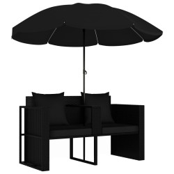 vidaXL Cama de jardín con sombrilla ratán sintético negro