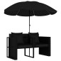 vidaXL Cama de jardín con sombrilla ratán sintético negro vidaXL Cama de jardín con sombrilla ratán sintético negro