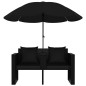 vidaXL Cama de jardín con sombrilla ratán sintético negro vidaXL Cama de jardín con sombrilla ratán sintético negro