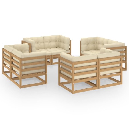 vidaXL Juego de muebles de jardín 8 pzas y cojines madera pino maciza
