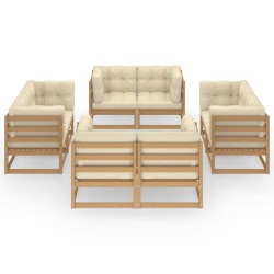 vidaXL Juego de muebles de jardín 8 pzas y cojines madera pino maciza