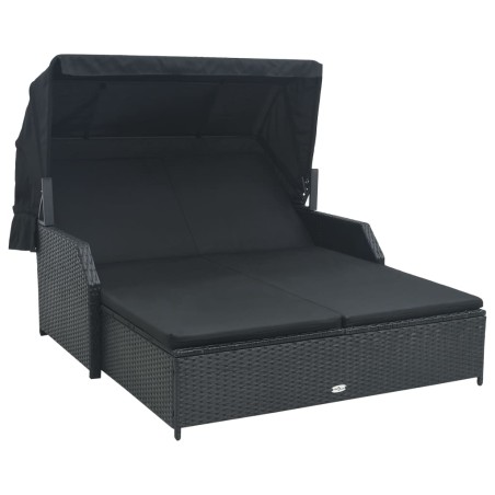 vidaXL Tumbona para 2 personas con toldo ratán sintético negro 
