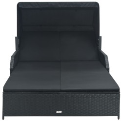vidaXL Tumbona para 2 personas con toldo ratán sintético negro 