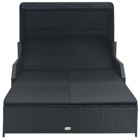 vidaXL Tumbona para 2 personas con toldo ratán sintético negro 