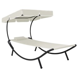 vidaXL Tumbona de jardín con toldo y cojines blanco crema