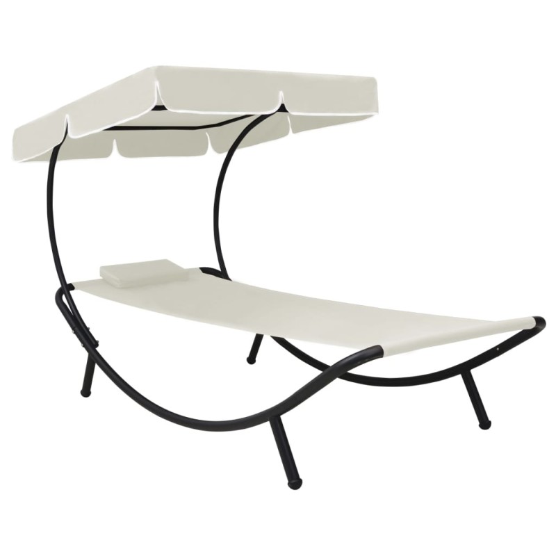 vidaXL Tumbona de jardín con toldo y cojines blanco crema vidaXL Tumbona de jardín con toldo y cojines blanco crema