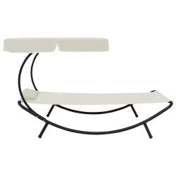 vidaXL Tumbona de jardín con toldo y cojines blanco crema