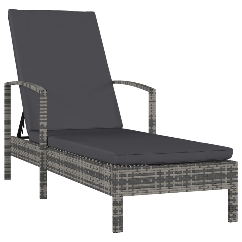 vidaXL Tumbona con reposabrazos ratán sintético gris vidaXL Tumbona con reposabrazos ratán sintético gris