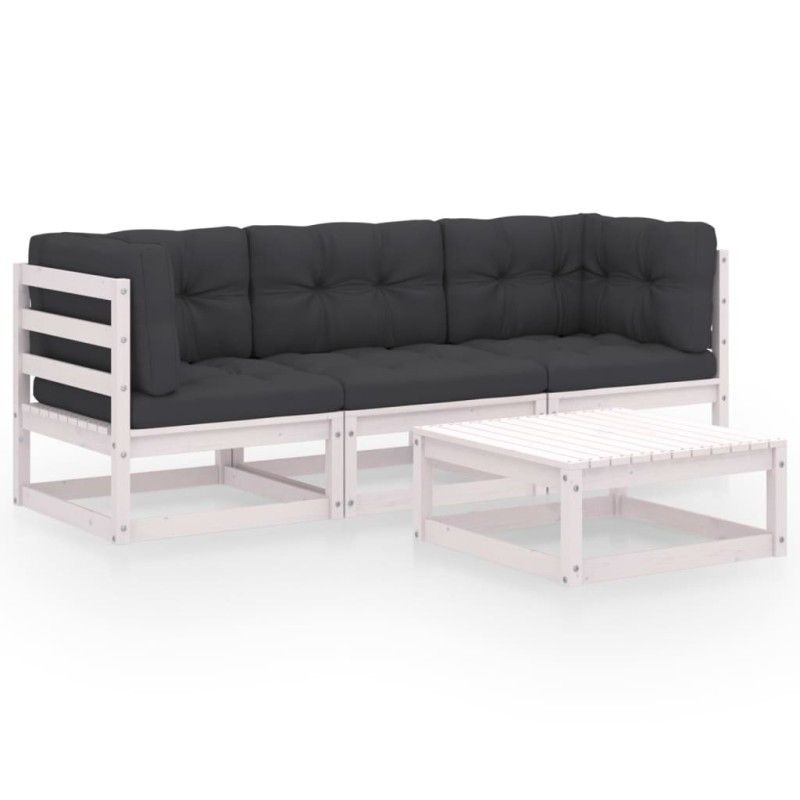 vidaXL Muebles de jardín 4 piezas con cojines de madera de pino maciza vidaXL Muebles de jardín 4 piezas con cojines de madera de pino maciza