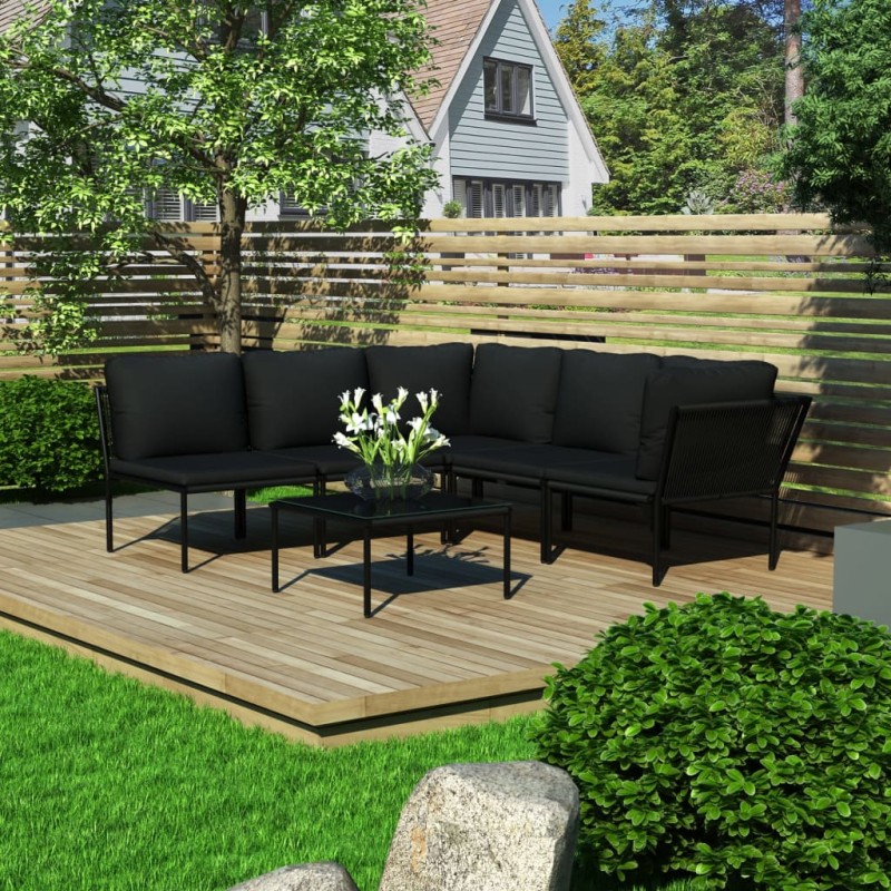 vidaXL Juego de muebles de jardín 6 piezas con cojines PVC negro