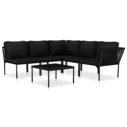 vidaXL Juego de muebles de jardín 6 piezas con cojines PVC negro