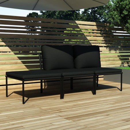 vidaXL Juego de muebles de jardín 3 piezas con cojines PVC negro