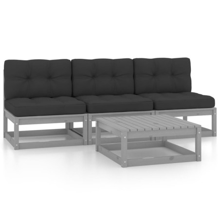 vidaXL Juego de muebles de jardín 4 pzas y cojines madera pino maciza