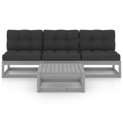 vidaXL Juego de muebles de jardín 4 pzas y cojines madera pino maciza