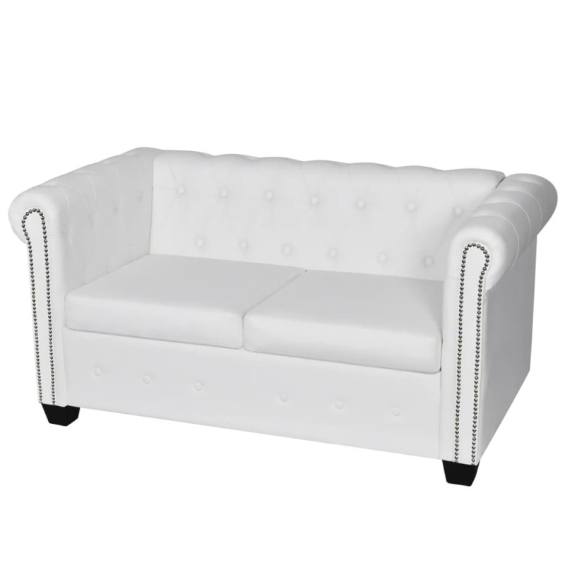 vidaXL Sofá Chesterfield de 2 plazas cuero sintético blanco 