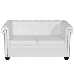 vidaXL Sofá Chesterfield de 2 plazas cuero sintético blanco 