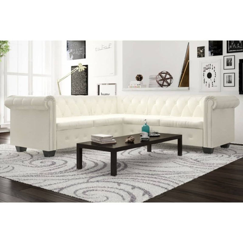 vidaXL Sofá Chesterfield 5 plazas de cuero artificial blanco vidaXL Sofá Chesterfield 5 plazas de cuero artificial blanco