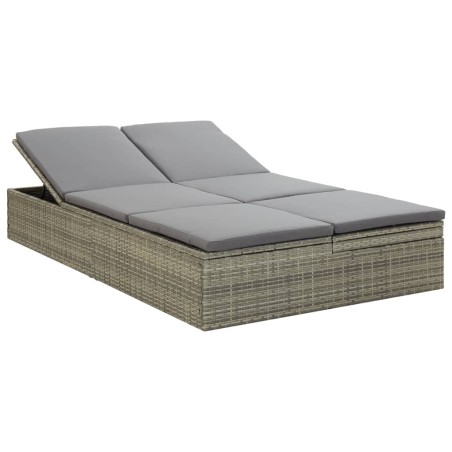 vidaXL Tumbona convertible con cojín de ratán sintético gris