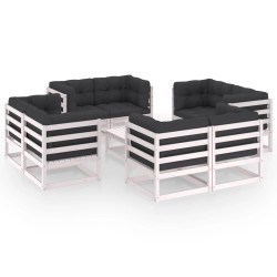 vidaXL Juego de muebles de jardín 9 pzas y cojines madera pino maciza