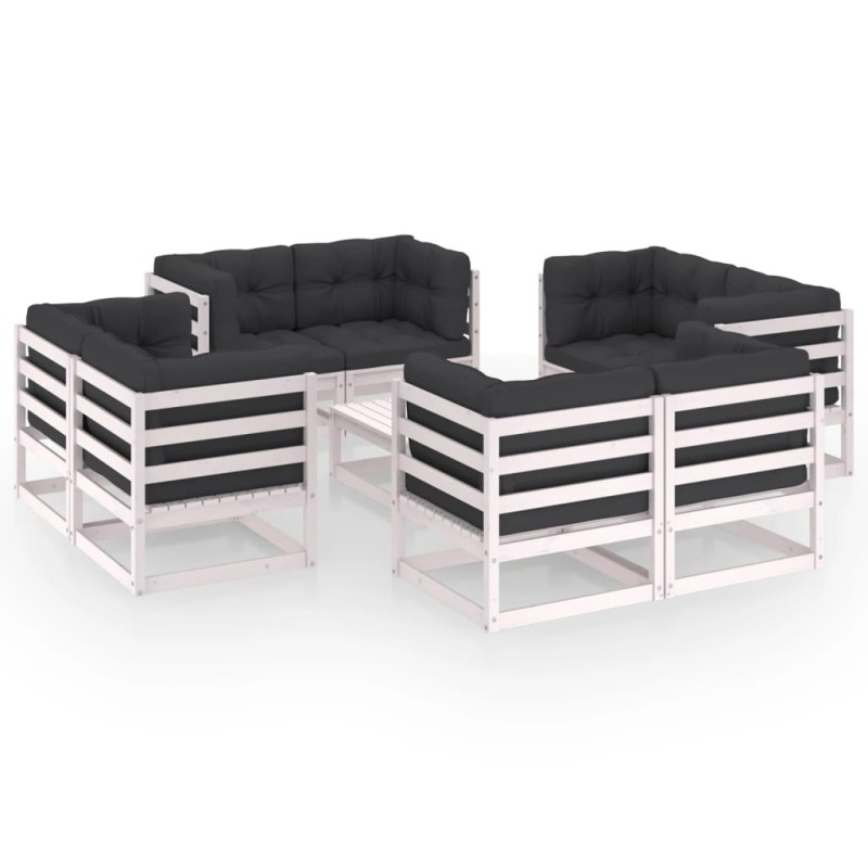 vidaXL Juego de muebles de jardín 9 pzas y cojines madera pino maciza vidaXL Juego de muebles de jardín 9 pzas y cojines madera pino maciza