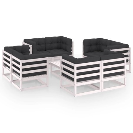 vidaXL Juego de muebles de jardín 9 pzas y cojines madera pino maciza