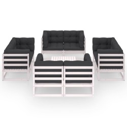 vidaXL Juego de muebles de jardín 9 pzas y cojines madera pino maciza