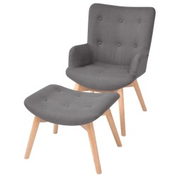 vidaXL Sillón con taburete reposapiés tela gris