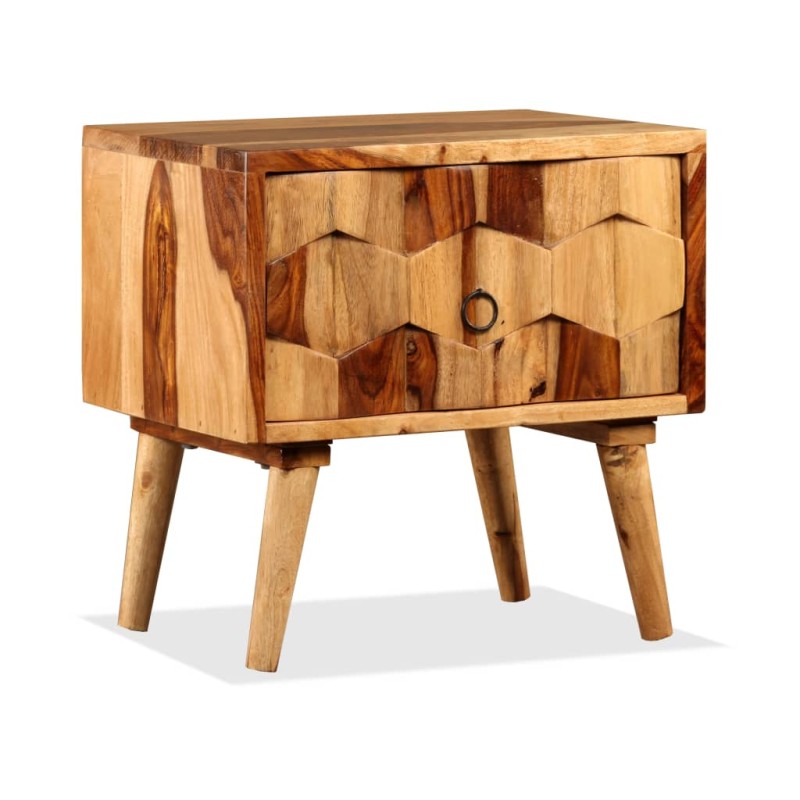 vidaXL Mesita de noche con 1 cajón de madera maciza sheesham
