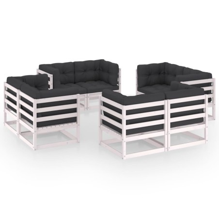 vidaXL Juego de muebles de jardín 8 pzas y cojines madera pino maciza