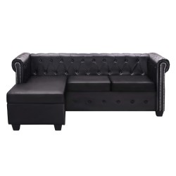 vidaXL Sofá Chesterfield en forma de L cuero sintético negro
