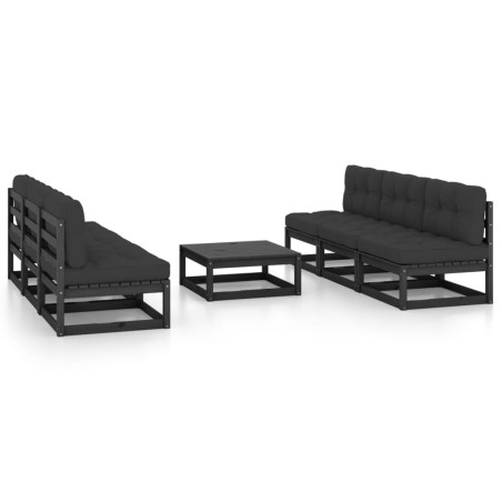 vidaXL Juego de muebles de jardín 7 pzas y cojines madera pino maciza