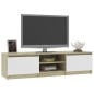 vidaXL Mueble de TV madera contrachapada blanco y roble 140x40x35,5 cm vidaXL Mueble de TV madera contrachapada blanco y roble 140x40x35,5 cm