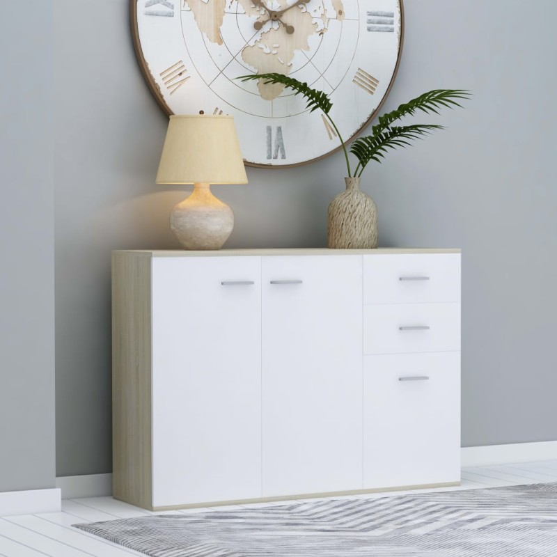 vidaXL Aparador madera contrachapada blanco roble Sonoma 105x30x75 cm vidaXL Aparador madera contrachapada blanco roble Sonoma 105x30x75 cm