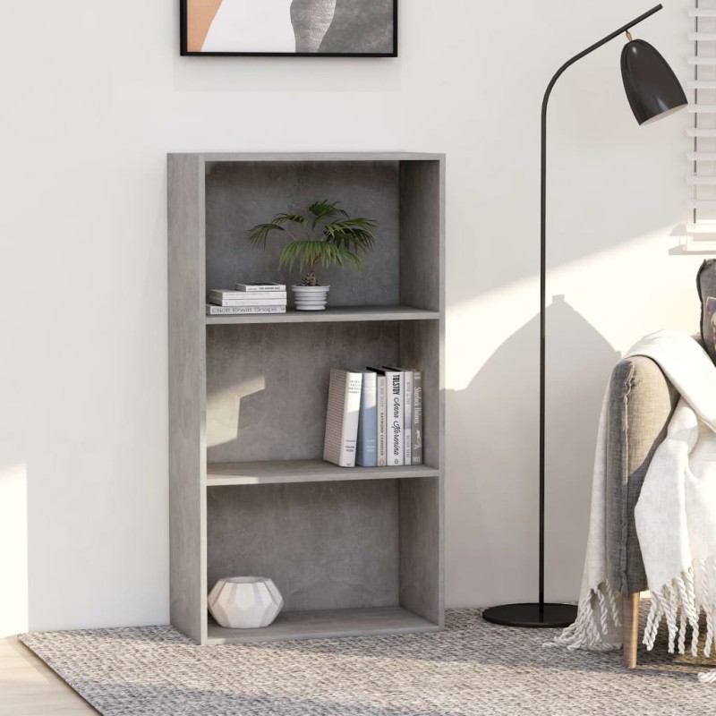 vidaXL Estantería de 3 niveles contrachapada gris hormigón 60x30x114cm vidaXL Estantería de 3 niveles contrachapada gris hormigón 60x30x114cm
