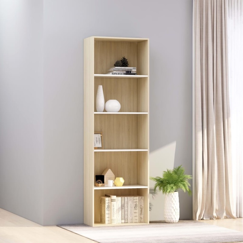 vidaXL Estantería 5 niveles contrachapada blanca y roble 60x30x189 cm vidaXL Estantería 5 niveles contrachapada blanca y roble 60x30x189 cm