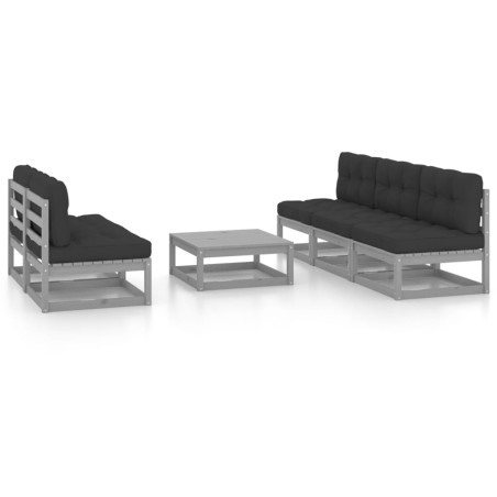 vidaXL Juego de muebles de jardín 6 pzas y cojines madera pino maciza