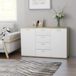 vidaXL Aparador contrachapada blanco y roble Sonoma 120x35,5x75 cm