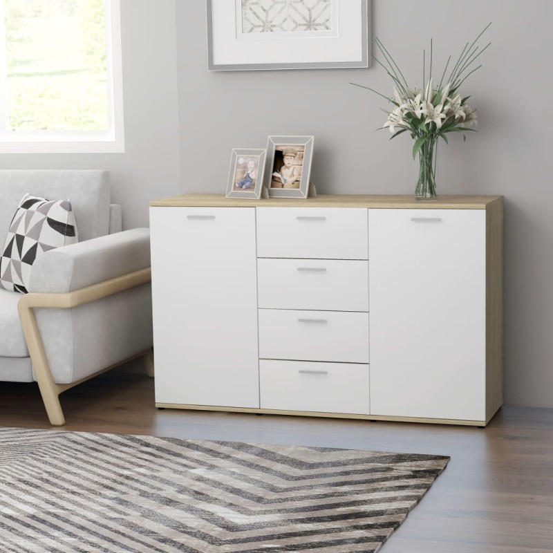 vidaXL Aparador contrachapada blanco y roble Sonoma 120x35,5x75 cm vidaXL Aparador contrachapada blanco y roble Sonoma 120x35,5x75 cm