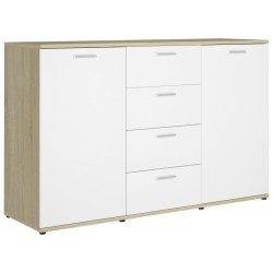 vidaXL Aparador contrachapada blanco y roble Sonoma 120x35,5x75 cm