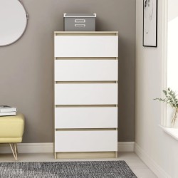 vidaXL Aparador cajones madera contrachapada blanco roble 60x35x121 cm