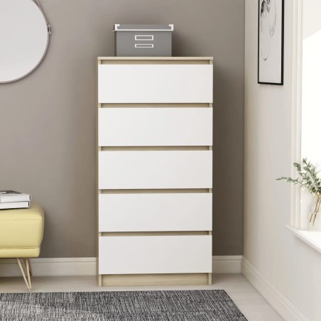 vidaXL Aparador cajones madera contrachapada blanco roble 60x35x121 cm