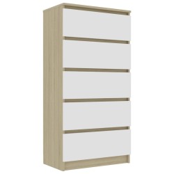vidaXL Aparador cajones madera contrachapada blanco roble 60x35x121 cm