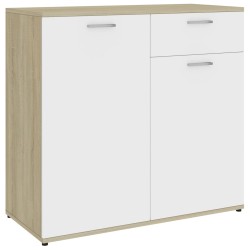 vidaXL Aparador madera contrachapada blanco y roble Sonoma 80x36x75 cm