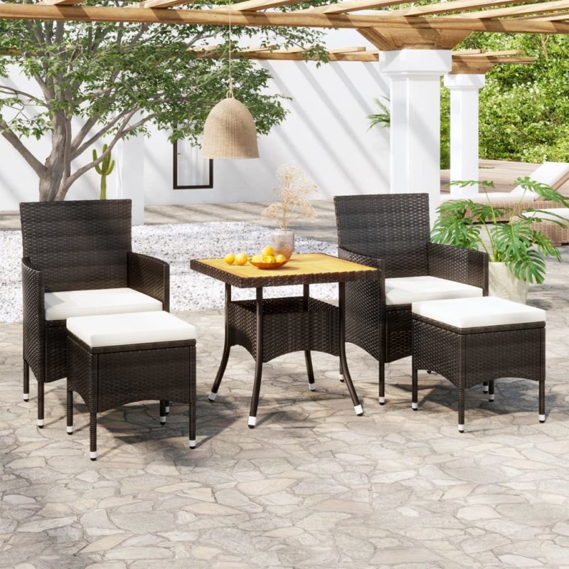 vidaXL Set comedor jardín 5 pzas ratán sintético y madera acacia negro vidaXL Set comedor jardín 5 pzas ratán sintético y madera acacia negro