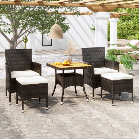 vidaXL Set comedor jardín 5 pzas ratán sintético y madera acacia negro