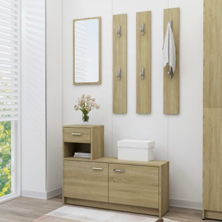 vidaXL Mueble de entrada contrachapada color roble 100x25x76,5 cm