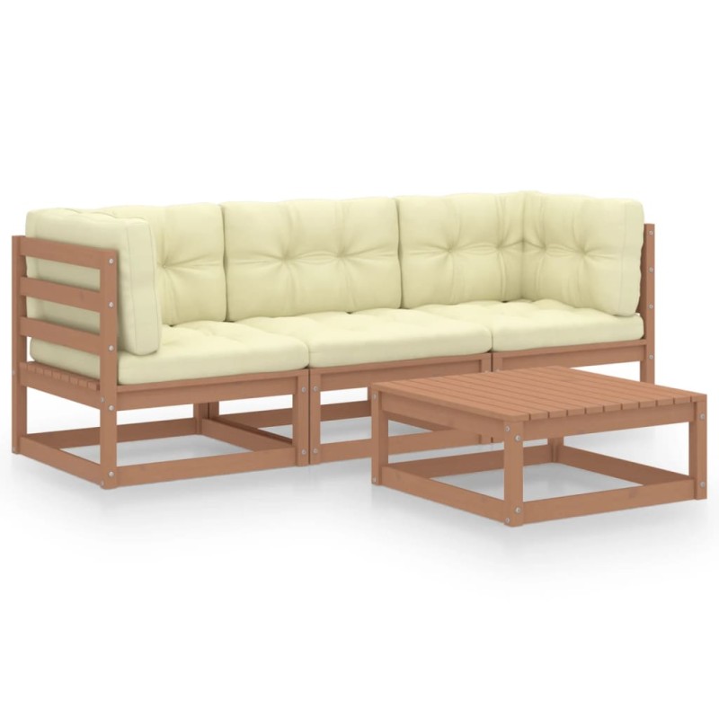 vidaXL Muebles de jardín 4 piezas con cojines de madera de pino maciza vidaXL Muebles de jardín 4 piezas con cojines de madera de pino maciza