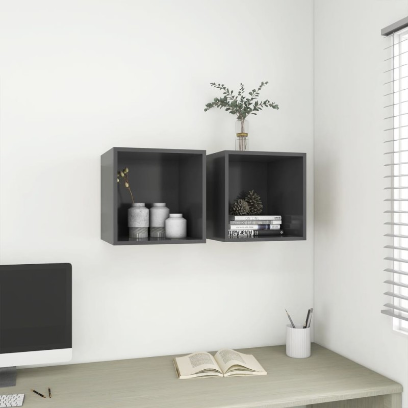 vidaXL Armario de pared 2 uds madera contrachapada gris 37x37x37 cm vidaXL Armario de pared 2 uds madera contrachapada gris 37x37x37 cm
