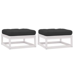 vidaXL Taburetes de jardín con cojines blanco 2 uds madera maciza pino