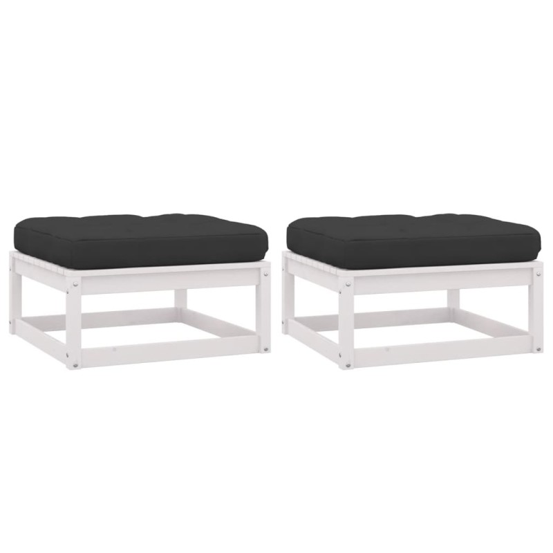 vidaXL Taburetes de jardín con cojines blanco 2 uds madera maciza pino vidaXL Taburetes de jardín con cojines blanco 2 uds madera maciza pino